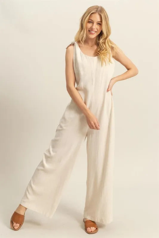 HYFVE Cutout Back Knotted Strap Wide Leg Jumpsuit - Brittney MADE