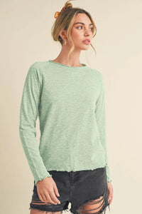 Aemi + Co Lettuce Hemline Round Neck Raglan Sleeve T-Shirt - Brittney MADE
