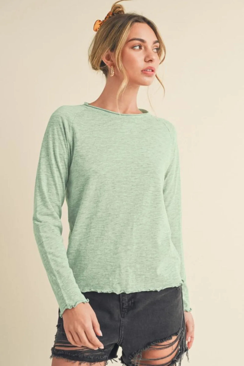 Aemi + Co Lettuce Hemline Round Neck Raglan Sleeve T-Shirt - Brittney MADE