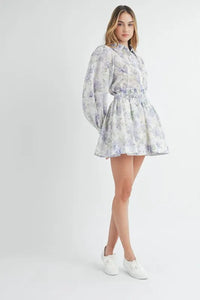 MABLE Floral Print Button Down Blouse and Mini Skirt Set - Brittney MADE