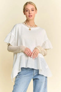 Davi & Dani Waffle Knit Bodice Ruffle Bottom Detail Top - Brittney MADE