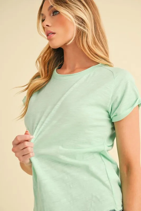 Aemi + Co Lettuce Edge Round Neck Short Sleeve T-Shirt - Brittney MADE