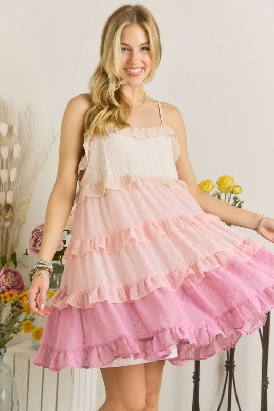 ADORA Swiss Dot Ruffled Tiered Mini Dress - Brittney MADE