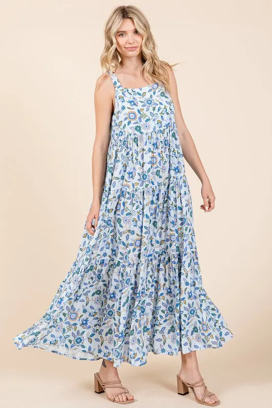 Mittoshop Flower Print Tiered Sleeveless Empire Maxi Dress - Brittney MADE