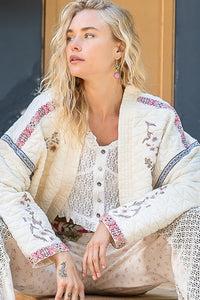 POL Embroidered Open Front Long Sleeve Jacket - Brittney MADE