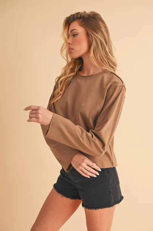 Aemi+Co Round Neck Long Sleeve T-Shirt - Brittney MADE