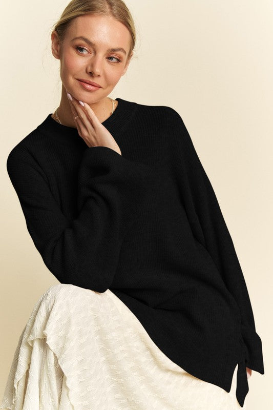 Davi & Dani High-Low Round Neck Drop Shoulder Sweater - Brittney MADE