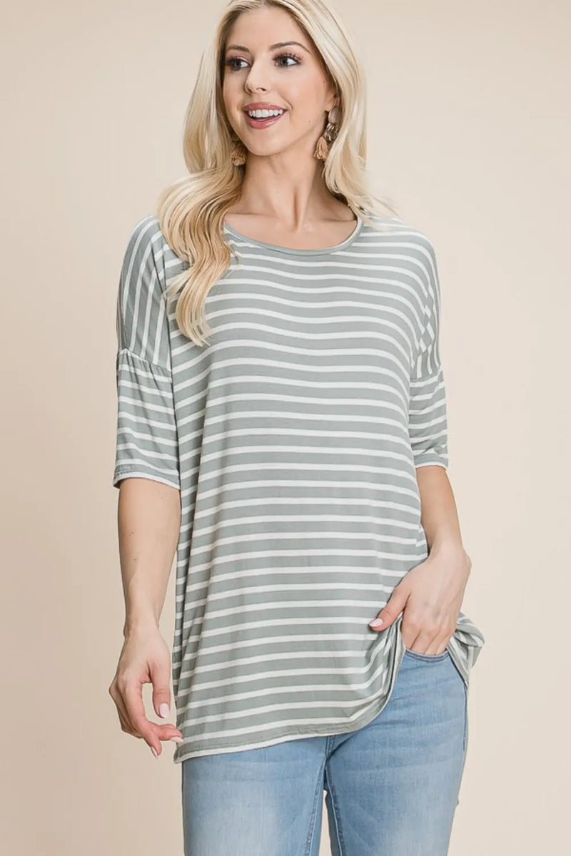 BOMBOM Striped Round Neck T-Shirt - Brittney MADE