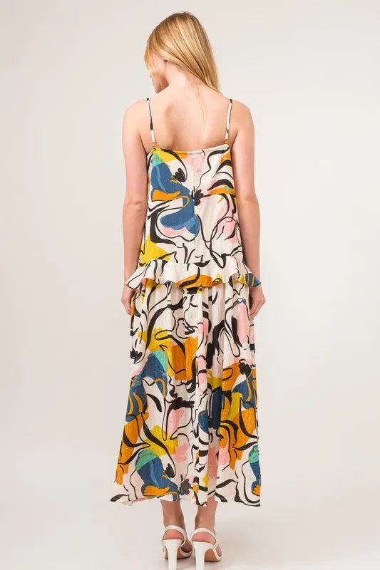And The Why Ruffled Abstract Floral Printed Midi Cami Dress - Brittney MADE