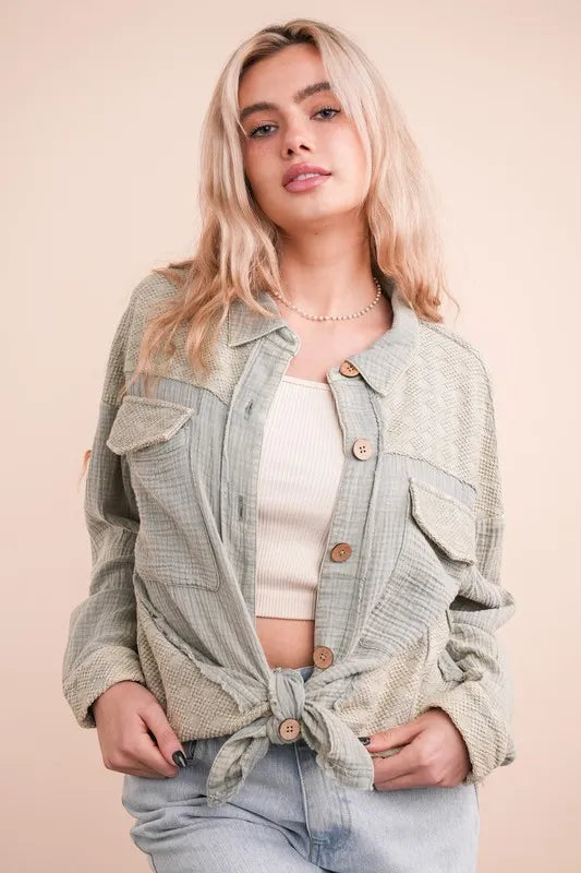 VERY J Mineral Washed Oversized Gauze Shacket - Brittney MADE