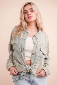 VERY J Mineral Washed Oversized Gauze Shacket - Brittney MADE
