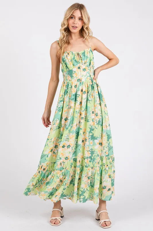 Mittoshop Floral Smocked Back Ruffled Hem Maxi Cami Dress - Brittney MADE