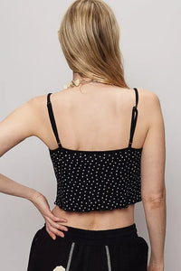 POL Polka Dot Adjustable Strap Cropped Knit Cami - Brittney MADE