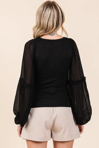 Mittoshop Mixed Media Textured Knit Chiffon Long Sleeve Top - Brittney MADE