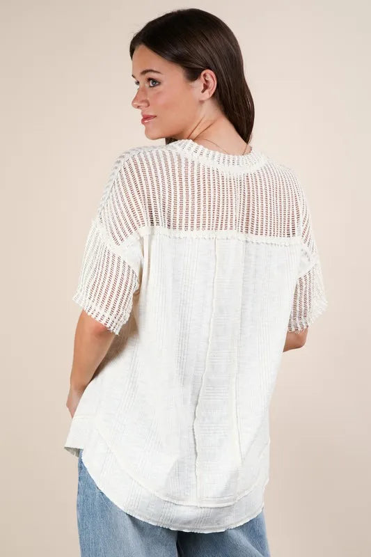 VERY J Oversized Contrast Knit Comfy Casual Top - Brittney MADE