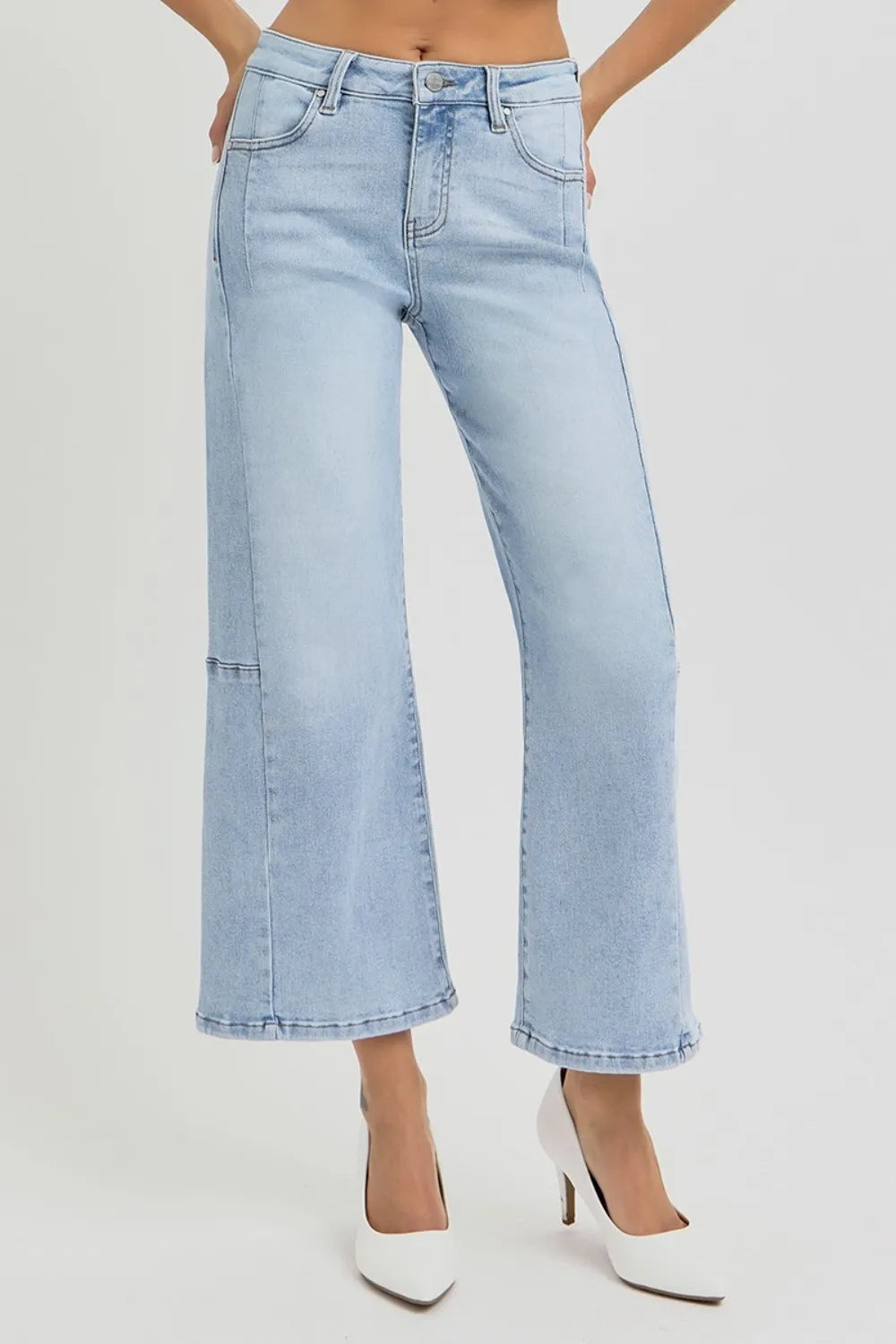 RISEN Full Size High Rise Seamed Detail Wide Leg Crop Jeans - Brittney MADE