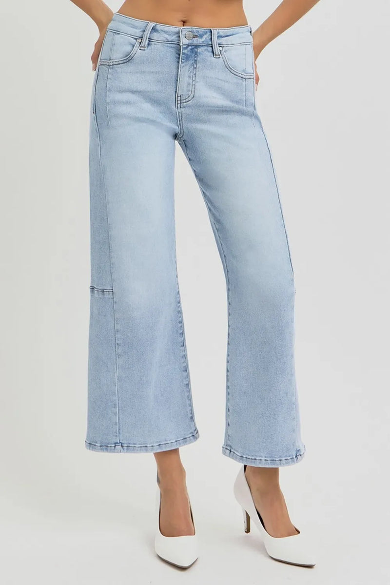 RISEN Full Size High Rise Seamed Detail Wide Leg Crop Jeans - Brittney MADE