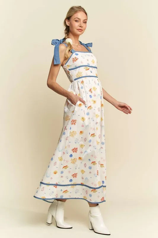 Davi & Dani Denim Binding Detail Smocking Summer Maxi Dress - Brittney MADE