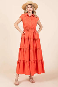 Mittoshop Button Up Collared Tiered Maxi Shirt Dress - Brittney MADE