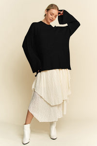 Davi & Dani High-Low Round Neck Drop Shoulder Sweater - Brittney MADE