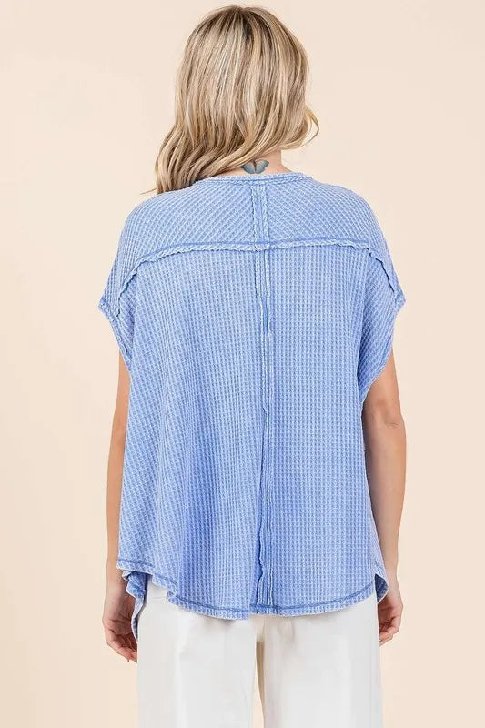 Mittoshop Mineral Wash Waffle Knit Pointed Hem Oversized Top - Brittney MADE