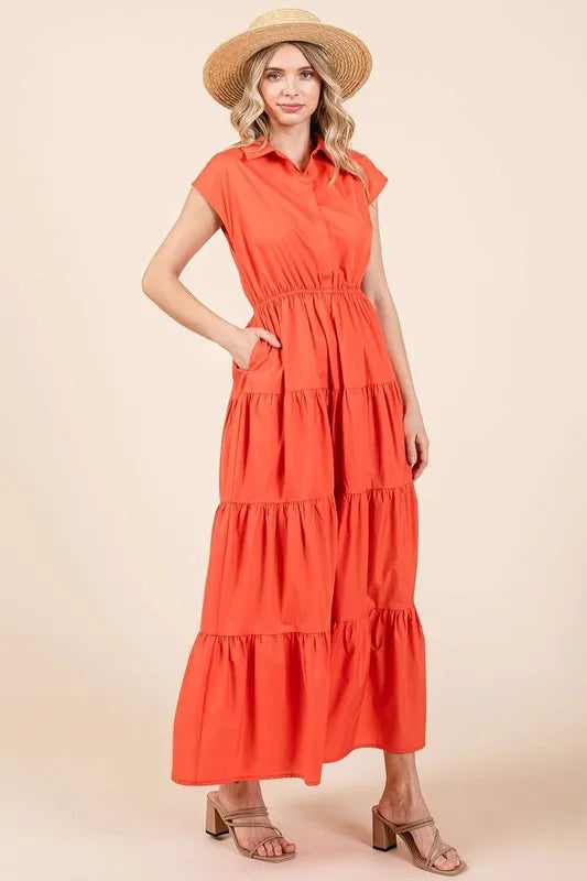 Mittoshop Button Up Collared Tiered Maxi Shirt Dress - Brittney MADE
