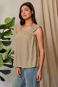 Davi & Dani Printed Square Neck Shirred Straps Top - Brittney MADE