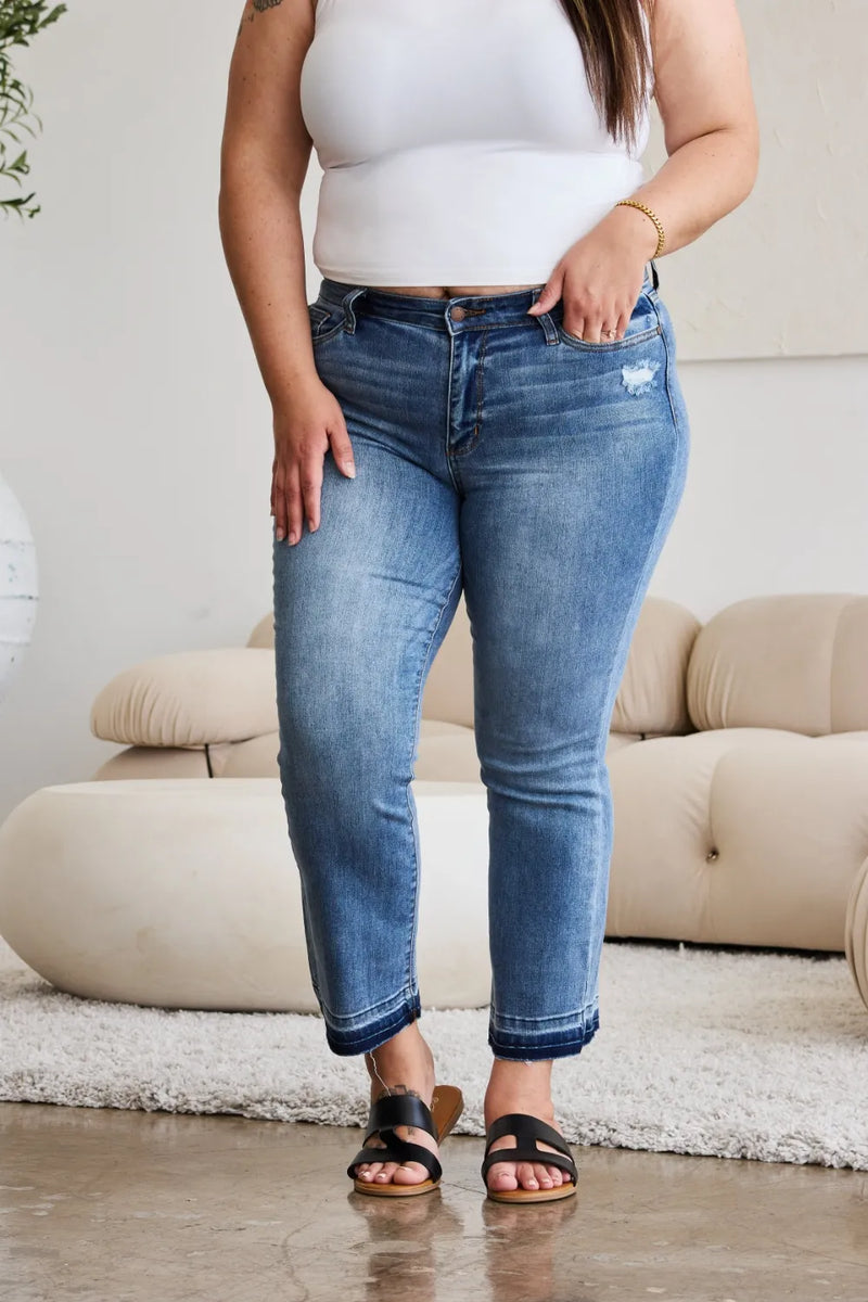 Judy Blue Full Size Release Hem Cropped Bootcut Jeans - Brittney MADE