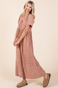 Mittoshop Mineral Wash Short Sleeve Flowy Wide Leg Jumpsuit - Brittney MADE