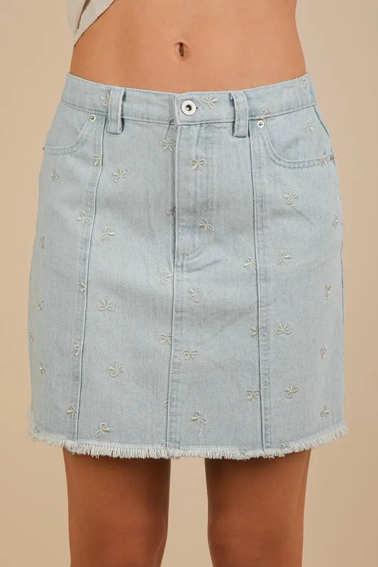 VERY J Bow Printed Casual Denim Mini Skirt - Brittney MADE