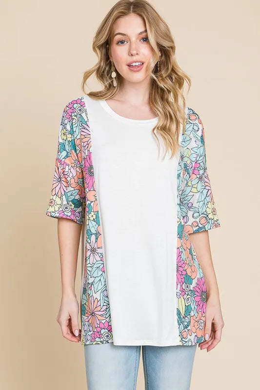 BOMBOM Floral Round Neck Half Sleeve T-Shirt - Brittney MADE