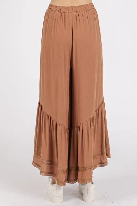 Mittoshop Lace Ruffle Asymmetric Hem Wide Leg Pants - Brittney MADE