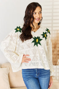POL Floral Embroidered Pattern V-Neck Sweater - Brittney MADE