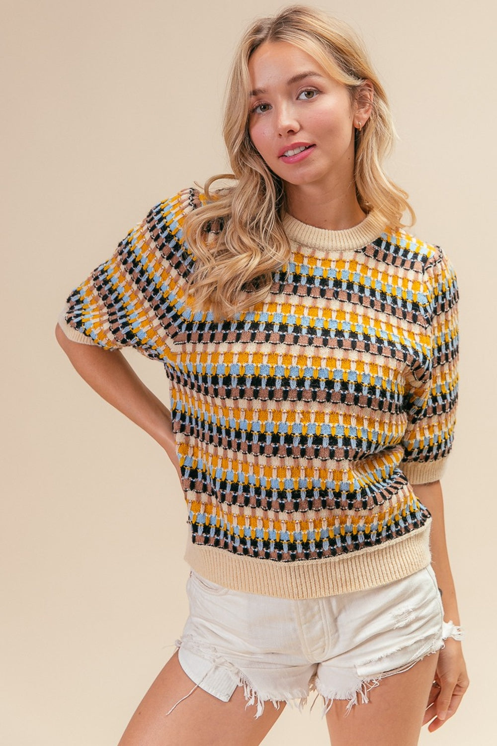 BiBi Multi Color Half Sleeve Sweater - Brittney MADE
