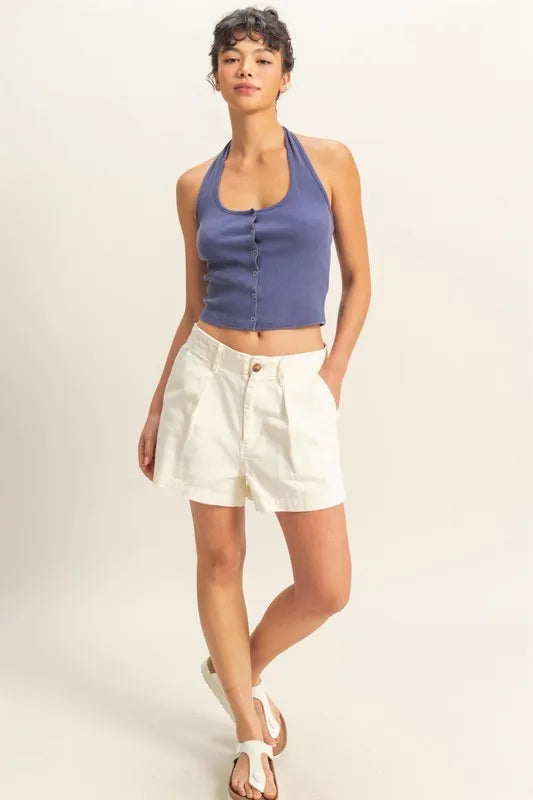 HYFVE Halter Neck Buttoned Washed Top - Brittney MADE