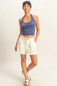 HYFVE Halter Neck Buttoned Washed Top - Brittney MADE