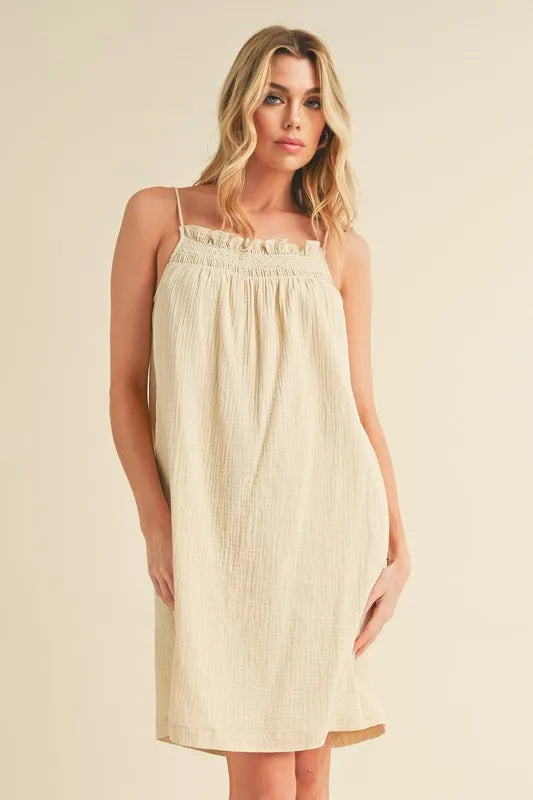 Aemi + Co Embroidered Trim Gauze Square Neck Mini Cami Dress - Brittney MADE