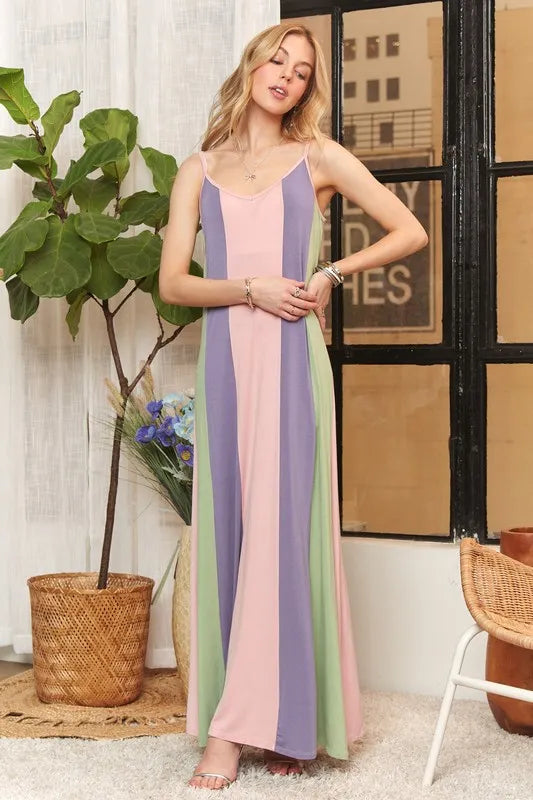 ADORA Color Block Sleeveless Maxi Cami Dress - Brittney MADE