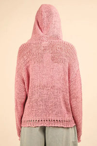 VERY J Oversized Openwork Lace Up Hooded Sweater - Brittney MADE