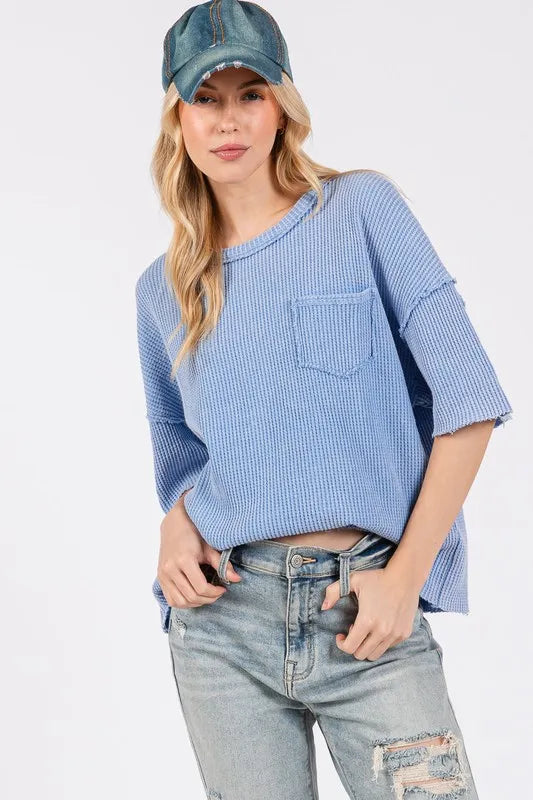 SAGE + FIG Exposed Seam Round Neck Half Sleeve T-Shirt - Brittney MADE