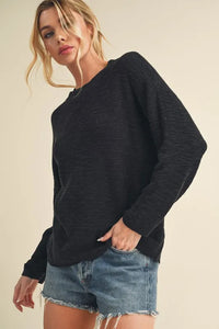 Aemi + Co Round Neck Drop Shoulder Knit Top - Brittney MADE