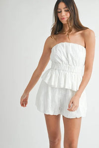MABLE Floral Eyelet Lace Tube Top and Short Set - Brittney MADE