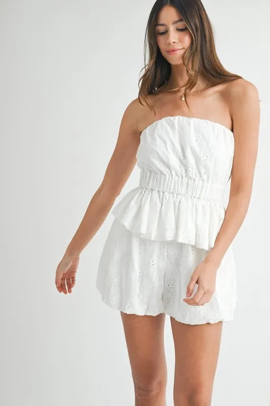 MABLE Floral Eyelet Lace Tube Top and Short Set - Brittney MADE