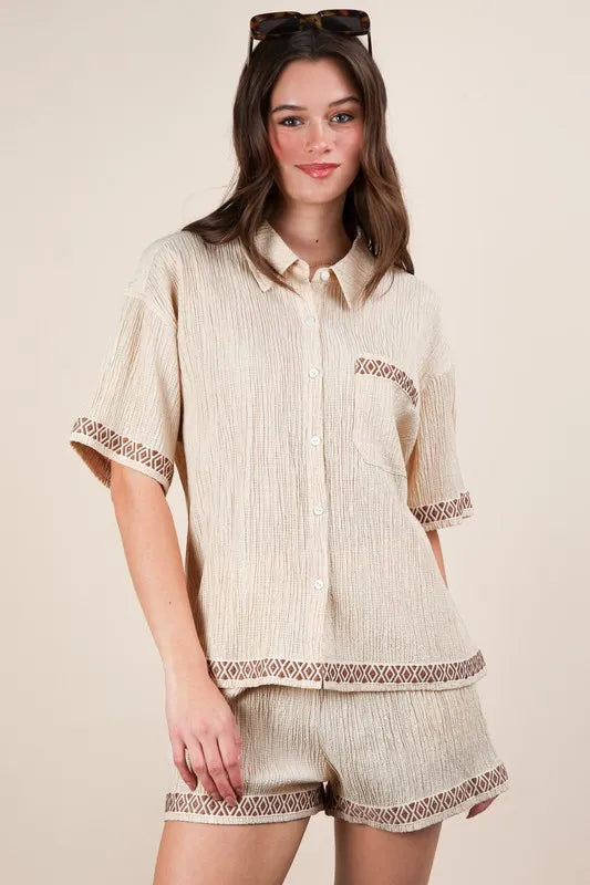 VERY J Crinkled Woven Shirt Top & Shorts Set - Brittney MADE