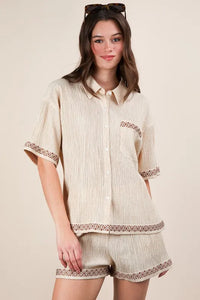 VERY J Crinkled Woven Shirt Top & Shorts Set - Brittney MADE