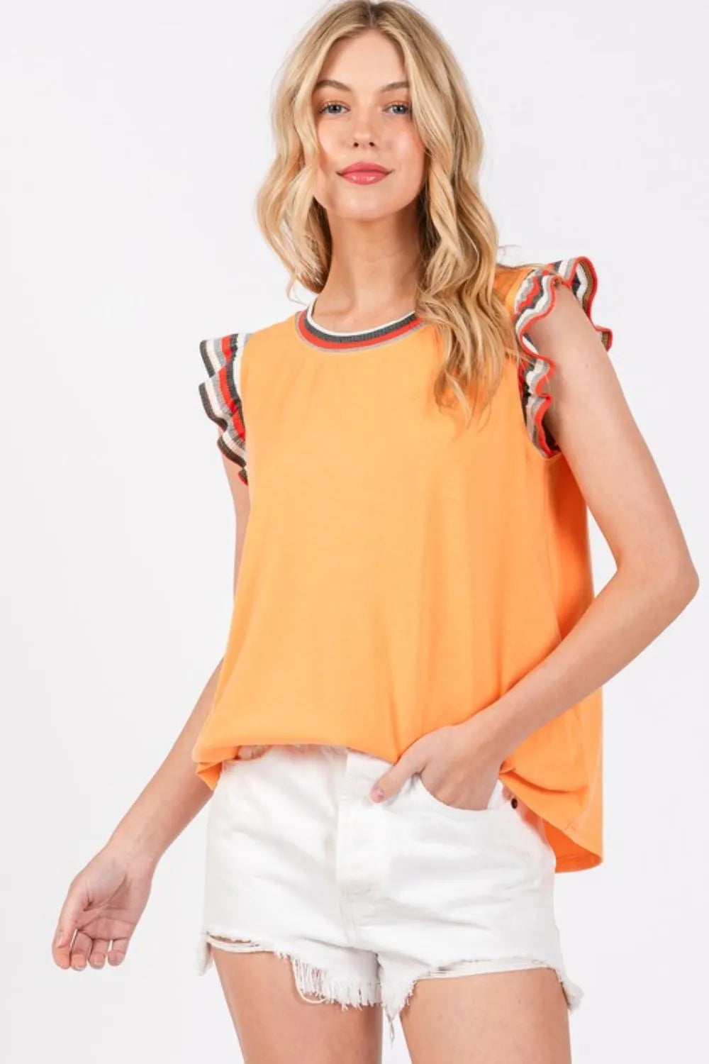 Ces Femme Contrast Striped Sleeveless Round Neck Top - Brittney MADE