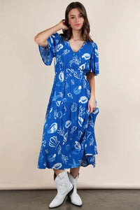 VERY J Printed V-Neck Resort Midi Dress - Brittney MADE
