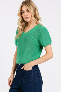 Mittoshop V-Neck Short Sleeve Crop Sweater - Brittney MADE