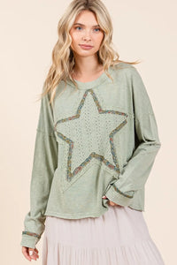 Mittoshop Mineral Wash Star Patch Long Sleeve T-Shirt - Brittney MADE