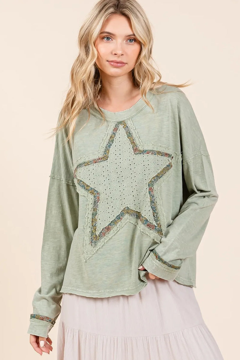 Mittoshop Mineral Wash Star Patch Long Sleeve T-Shirt - Brittney MADE